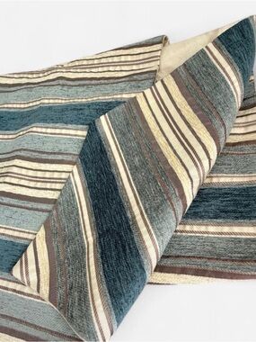 Table Runner Striped Satin Seascape Coastal Blues Cream Pointed 70" X 13 Dining